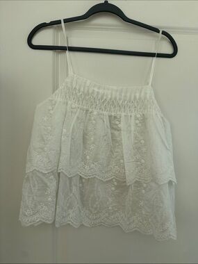 Aqua White Embroidered Smocked Tiered Cami
